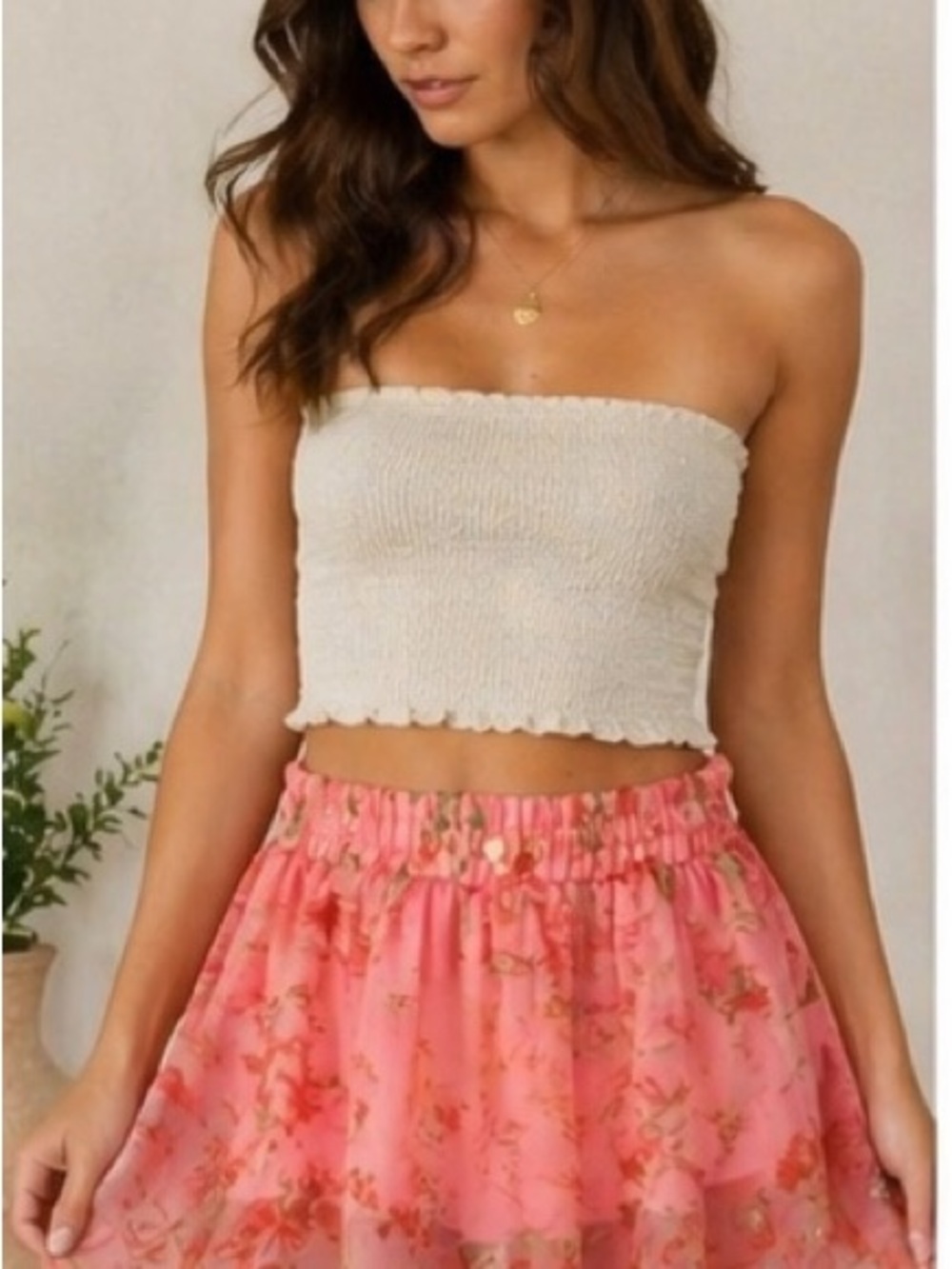 Chelsea & Violet Coral Pink Floral Chiffon Skater Skirt
